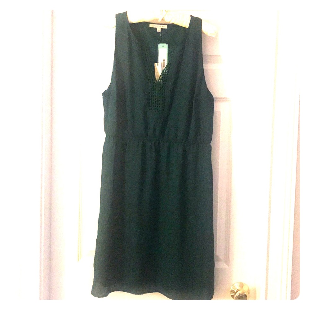 Hunter green sleeveless dress.
